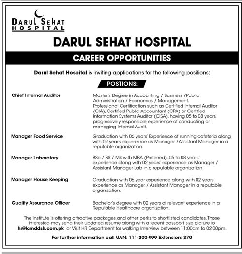 Darul Sehat Hospital Jobs 2020