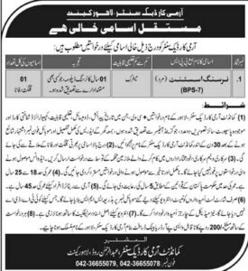 Pakistan Army Nursing Assistant Jobs 2020